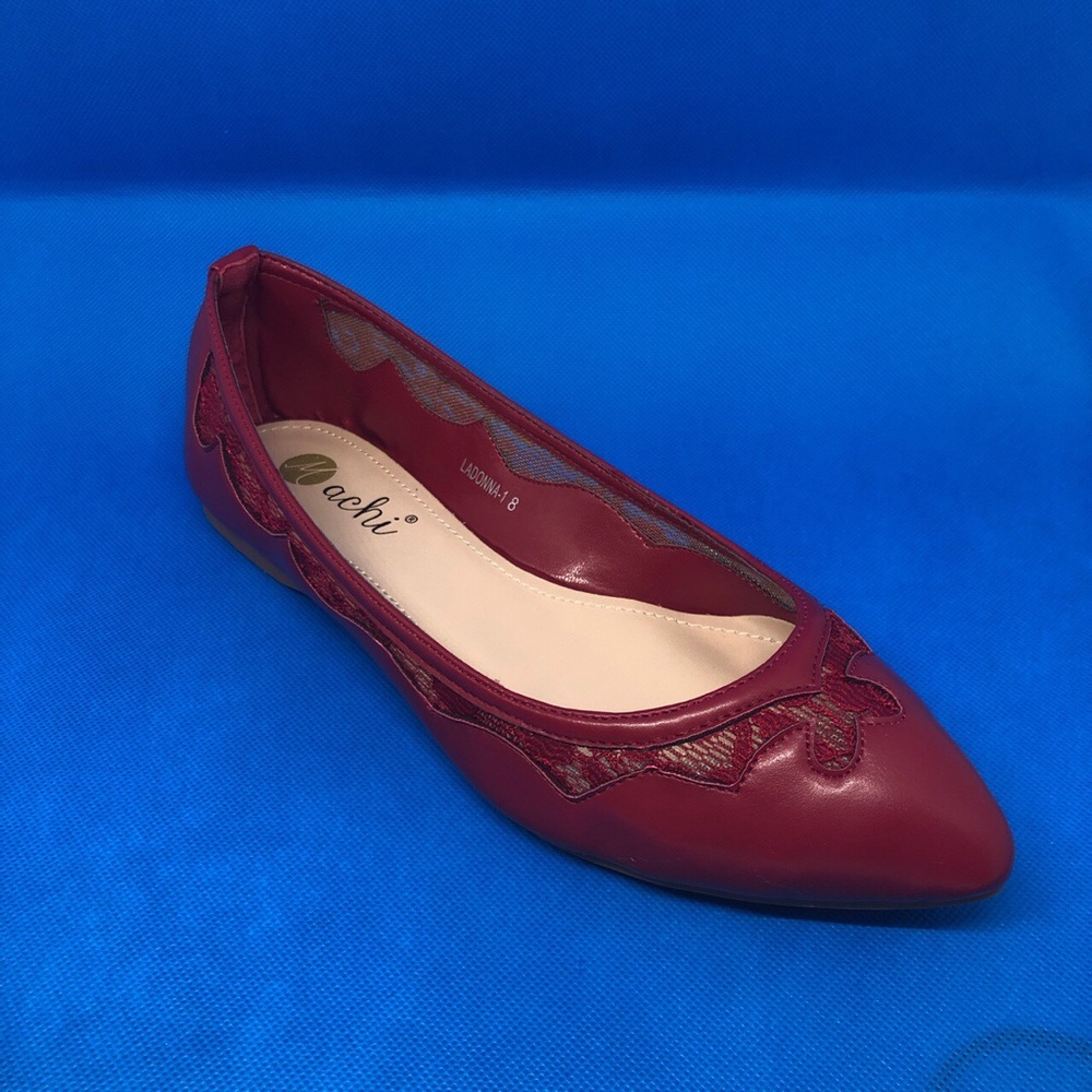 Red Lace Pointed Toe Flats